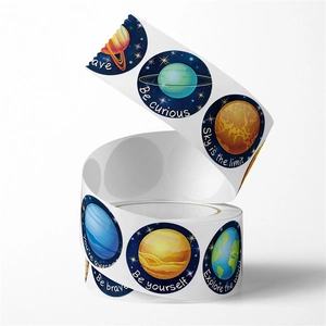 Solar system planet reward stickers roll for kids with inspirational quotes and space art