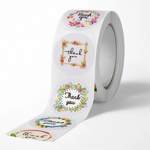 Florale runde Dankeschön-Aufkleber Rolle für Geschenkverpackungen und Versiegelung