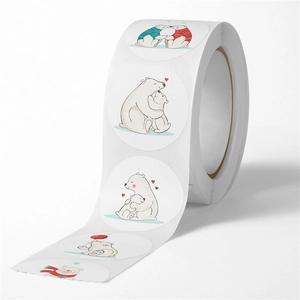 Roll of cute polar bear round stickers for teacher rewards and school DIY sealing labels
