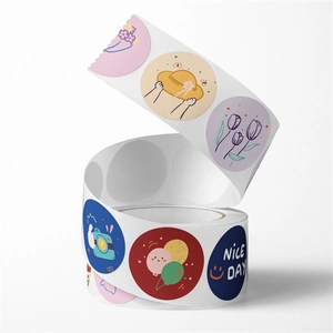 Roll of cartoon DIY decorative stickers with hand-drawn tulip and camera designs