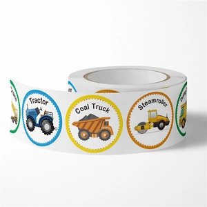 Roll of 500 cartoon construction vehicle stickers for kids reward and educational play