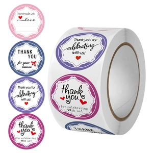 Floral Thank You Stickers Round Copperplate Self Adhesive Labels For Wedding Gift Box Envelope Business Packaging Sealing Homemade Decor