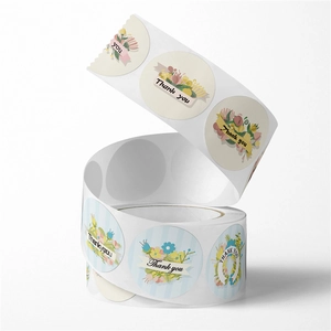 Floral Thank You stickers roll with botanical designs for wedding favors and envelopes