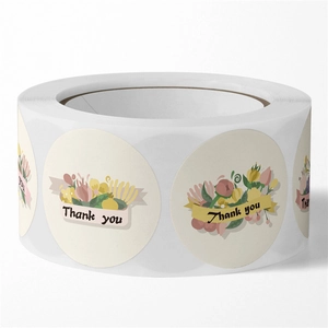 Floral Thank You stickers roll with colorful flower patterns for wedding envelope sealing