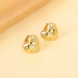 Herzförmige Ohrstecker Edelstahl 18K Vergoldet Zirkon Eingelegt Luxus Mode Schmuck Für Damen