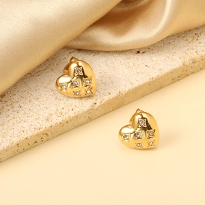 Luxuriöse Herzohrstecker aus 18K vergoldetem Edelstahl mit funkelnden Kristallen für Damen