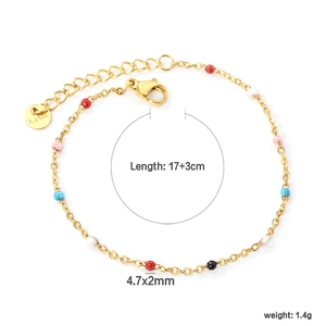 Gold stainless steel chain bracelet with colorful enamel beads for beach summer style