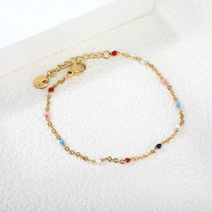 Stainless Steel Bracelet With Colorful Enamel Beads Adjustable Thin Chain Beach Vacation Fashion Jewelry For Women