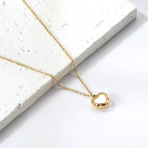 Luxury 18K gold plated stainless steel heart necklace with white shell inlay