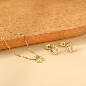 Collana E Orecchini A Ferro Di Cavallo Acciaio Inossidabile Con Strass Gioielli Eleganti Minimalisti Per Donna