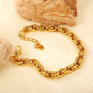Bracelet À Grosse Chaîne Torsadée Hip Hop Unisexe En Acier Inoxydable Plaqué Or 18K Fermoir Mousqueton Réglable Bijoux
