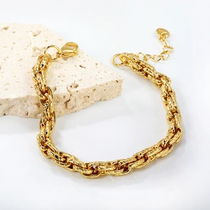 Bracelet grosse maille dorée pour femme avec fermoir mousqueton et chaîne d'extension