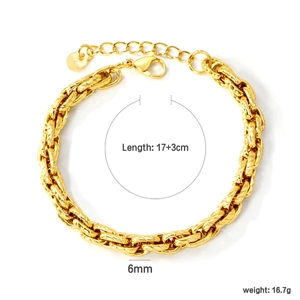 Bracelet tressé en acier inoxydable plaqué or 18 carats avec fermoir et rallonge