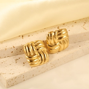 Stainless Steel Braided Square Stud Earrings Retro Geometric High End Minimalist Fashion Jewelry For Women