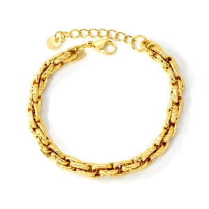 Bracelet chaîne épaisse en acier inoxydable plaqué or 18 carats avec fermoir mousqueton