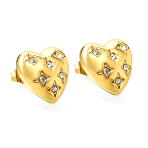Elegante 18K vergoldete Herz-Ohrstecker mit funkelnden Zirkonia-Kristallen für Damen