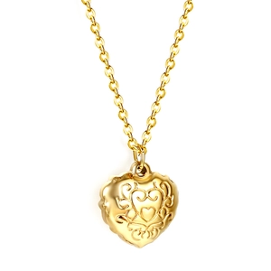 Luxurious 18K gold plated heart necklace with white shell texture and embossed pattern