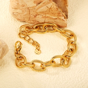 Bracciale A Catena Grossa Placcato Oro In Acciaio Inossidabile Maglie Ovali Attorcigliate Gioielli Di Moda Retro Per Donna