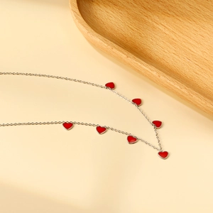 Heart Pendant Necklace Stainless Steel Enamel Drip Oil Sweet Simple Multi Hearts Jewelry For Women