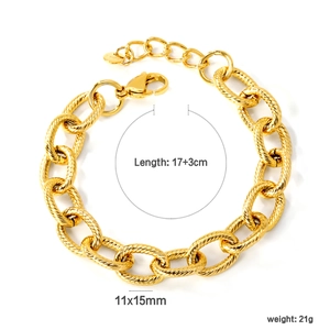 Bracciale a catena spessa in acciaio inossidabile dorato con trama a spirale e chiusura