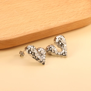 Hammered Texture Heart Stud Earrings Stainless Steel 18K Gold Plated Minimalist Exaggerated Fashion For Women