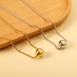 Collier Pendentif Boule Ronde Minimaliste En Acier Inoxydable Poli Miroir Chaîne Vénitienne Hypoallergénique Pour Femmes