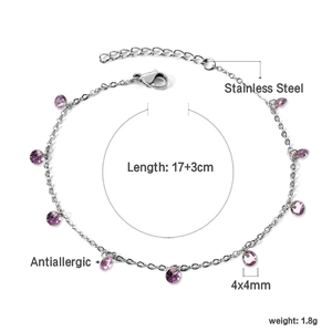 Détails du bracelet en acier inoxydable avec cristaux violets de 4mm et chaîne 17+3cm