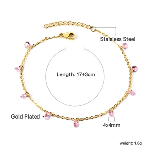 Bracelet en acier inoxydable doré avec pendentif cœur rose et fermoir mousqueton