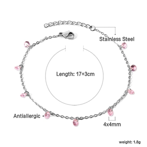 Détails du bracelet ajustable en acier inoxydable avec cristaux roses de 4mm et fermoir