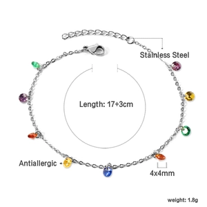 Détails du bracelet en acier inoxydable aux pierres colorées avec longueur et poids précisés