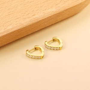 Heart Shaped Huggie Hoop Earrings Stainless Steel Gold Plated Sparkling Cubic Zirconia Fashion Jewelry For Women