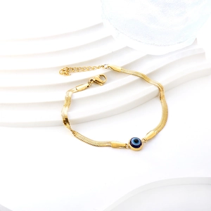 Evil Eye Snake Chain Bracelet Stainless Steel Gold Plated Adjustable Flat Metal Minimalist Jewelry For Women