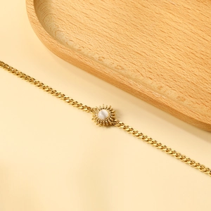 Sun Pendant Bracelet 18K Gold Plated Stainless Steel Cat Eye Stone Retro Cuban Chain Adjustable For Women Niche Style
