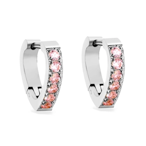Elegant silver U-shape hoop earrings with 7 sparkling pink zircon stones set in polished metal