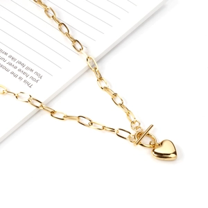 Gold chunky link chain necklace with toggle clasp and polished solid heart pendant