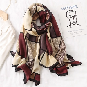 Modern geometric print oversized scarf for women with soft cotton-linen feel shawl
