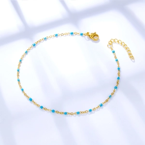 Colorful Beaded Anklet For Women Stainless Steel Gold Plated Minimalist Summer Beach Adjustable Foot Chain Jewelry
