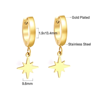 Detailed size specifications for gold plated stainless steel star drop earrings