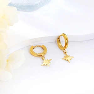North Star Hoop Dangle Earrings Stainless Steel Eight Pointed Star Geometric Minimalist Jewelry For Women Men