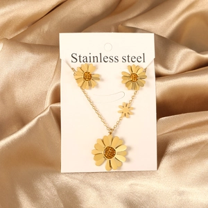 Collier Et Boucles D'Oreilles Marguerite Bijoux En Acier Inoxydable Strass Pendentif Tournesol Pour Femmes Cadeau