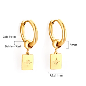 Gold plated stainless steel star engraved rectangular earrings for men and women