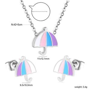 Detail showing dimensions of the small umbrella jewelry set with necklace and stud earrings