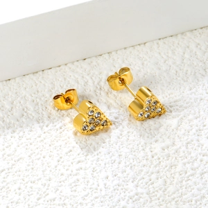 Elegant gold heart stud earrings with sparkling crystals for women on a white background