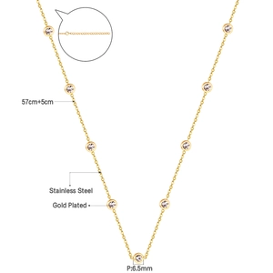 Detailed view of 57cm gold plated bubble chain with 6.5mm cubic zirconia stones
