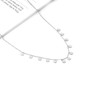 Minimalist silver stainless steel necklace featuring eleven delicate daisy flower pendants