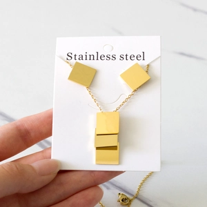 Minimalist geometric square stainless steel jewelry set including necklace and stud earrings