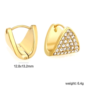 Minimalistische 18K Gold Edelstahl-Dreieck-Ohrringe mit weißen runden Zirkonia-Steinen