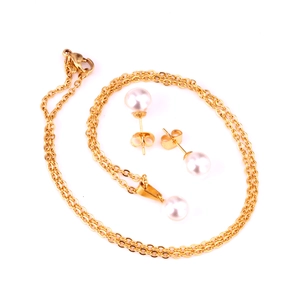 Elegantes 18K vergoldetes Halsketten- und Perlenohrring-Schmuckset für Damen