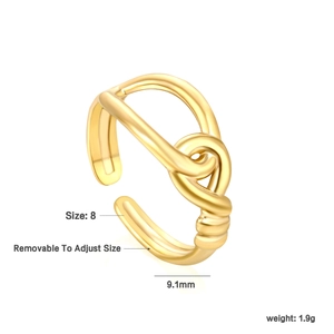 Detail showing 18K gold plated hollow geometric ring with adjustable size features