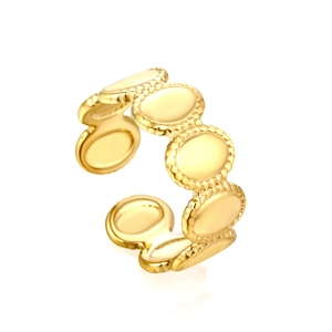 Polished 18K gold plated stainless steel oval link open ring with milgrain detailing